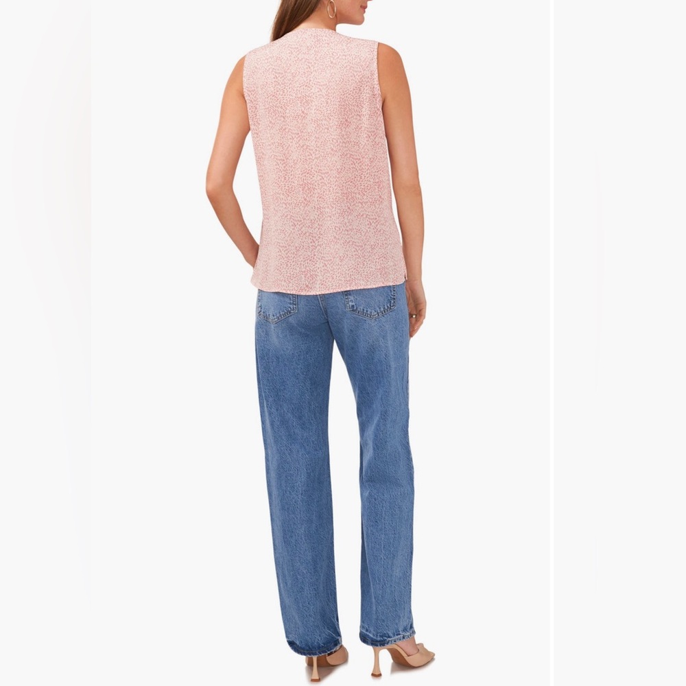 Vince Camuto Abstract Flora Pink Ruffle Neck Sleeveless Top - Picture 4 of 8